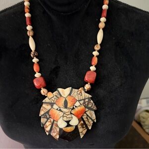 Handcrafted Lion Pendant Necklace - Multicolor